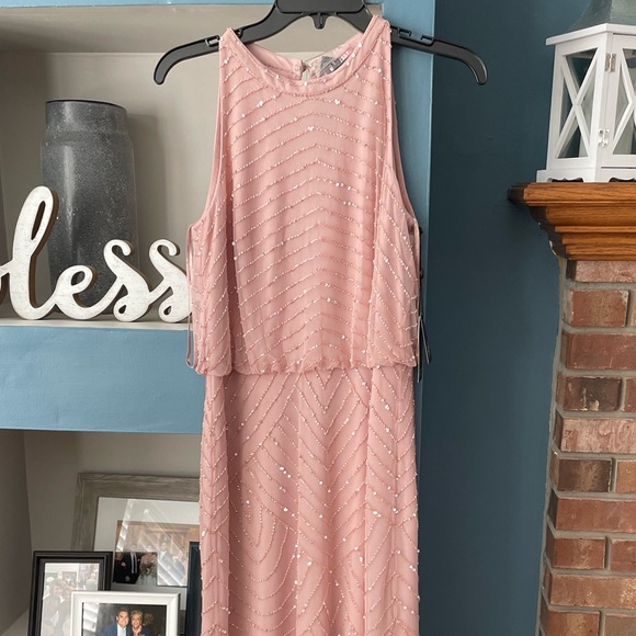 NWT Adrianna Pappell Beaded Halter Gown in Rose Mercury - Picture 2 of 10
